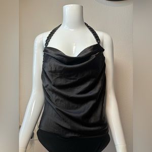 SHEIN black bodysuit open back Chain Strap Satin / Size M / Pre-owned/elegant